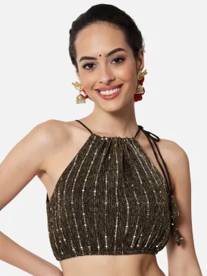 Georgette Embellished Halter Crop Top