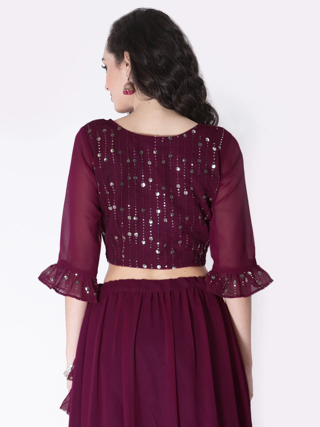 Georgette Sequin Embroidered Crop Top