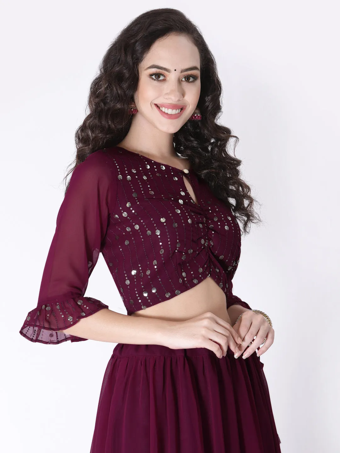 Georgette Sequin Embroidered Crop Top