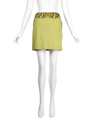 Gianni Versace Vintage 1990s Green Suede and Snakeskin Mini Skirt