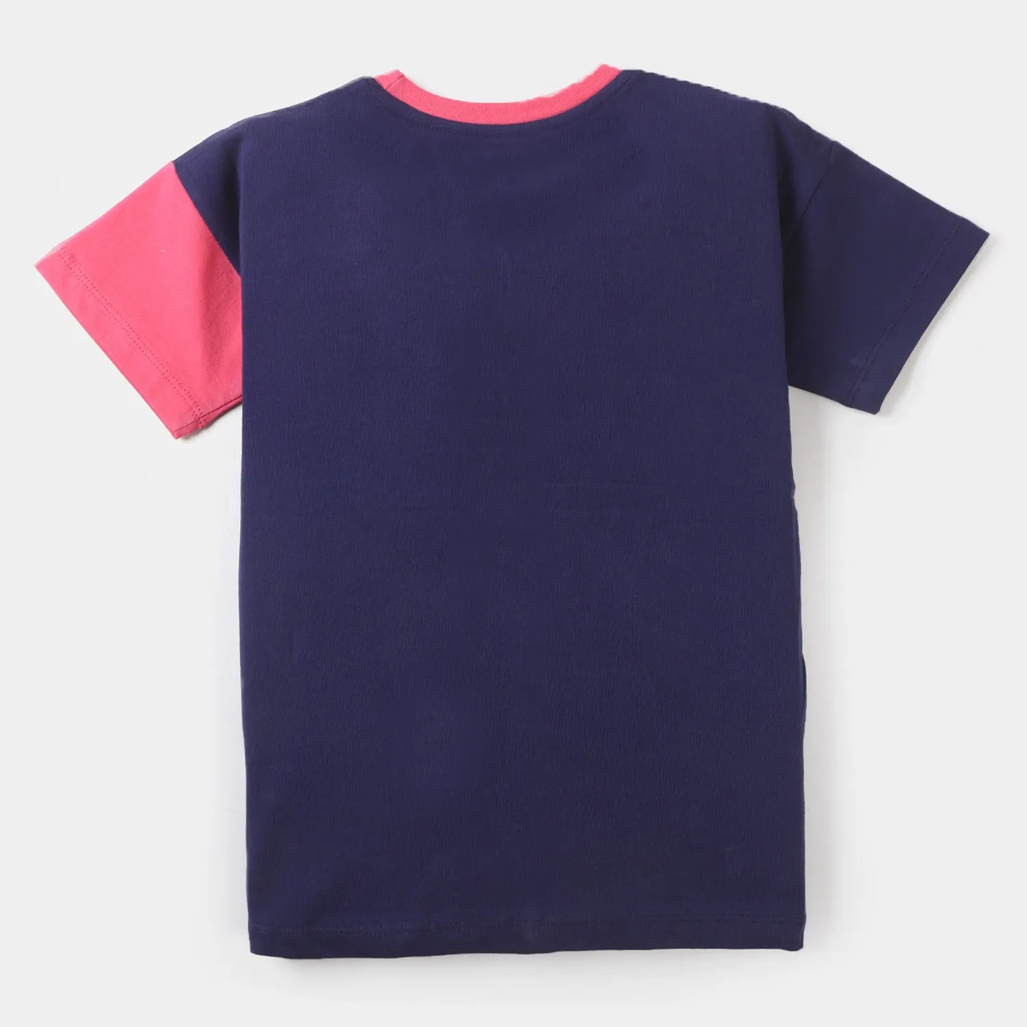 Girls Slub T-Shirt Character - Navy Blue And Pink