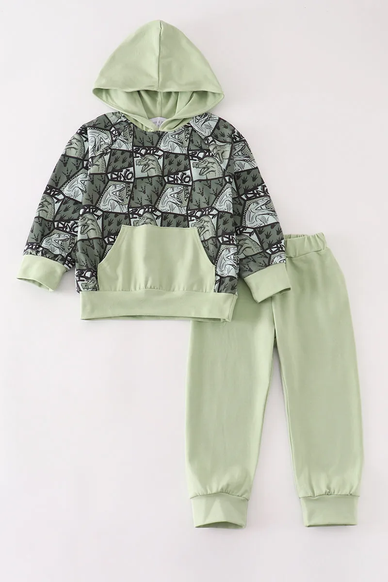 Green dinosaur boy hoodie set