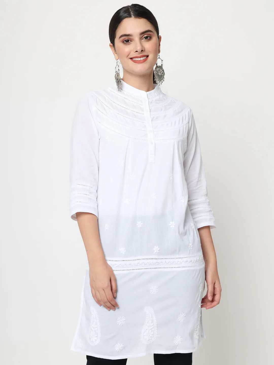 Hand Embroidered Chikankari Cotton Tunic- PC4058