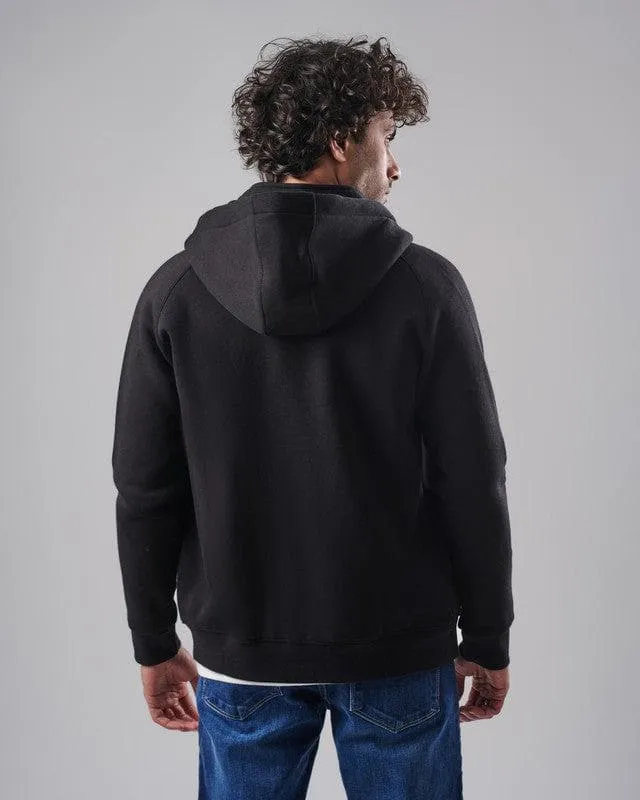 High Neck Zip Hoodie - BLACK