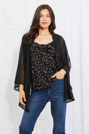 Just Breathe Full Size Chiffon Kimono in Black