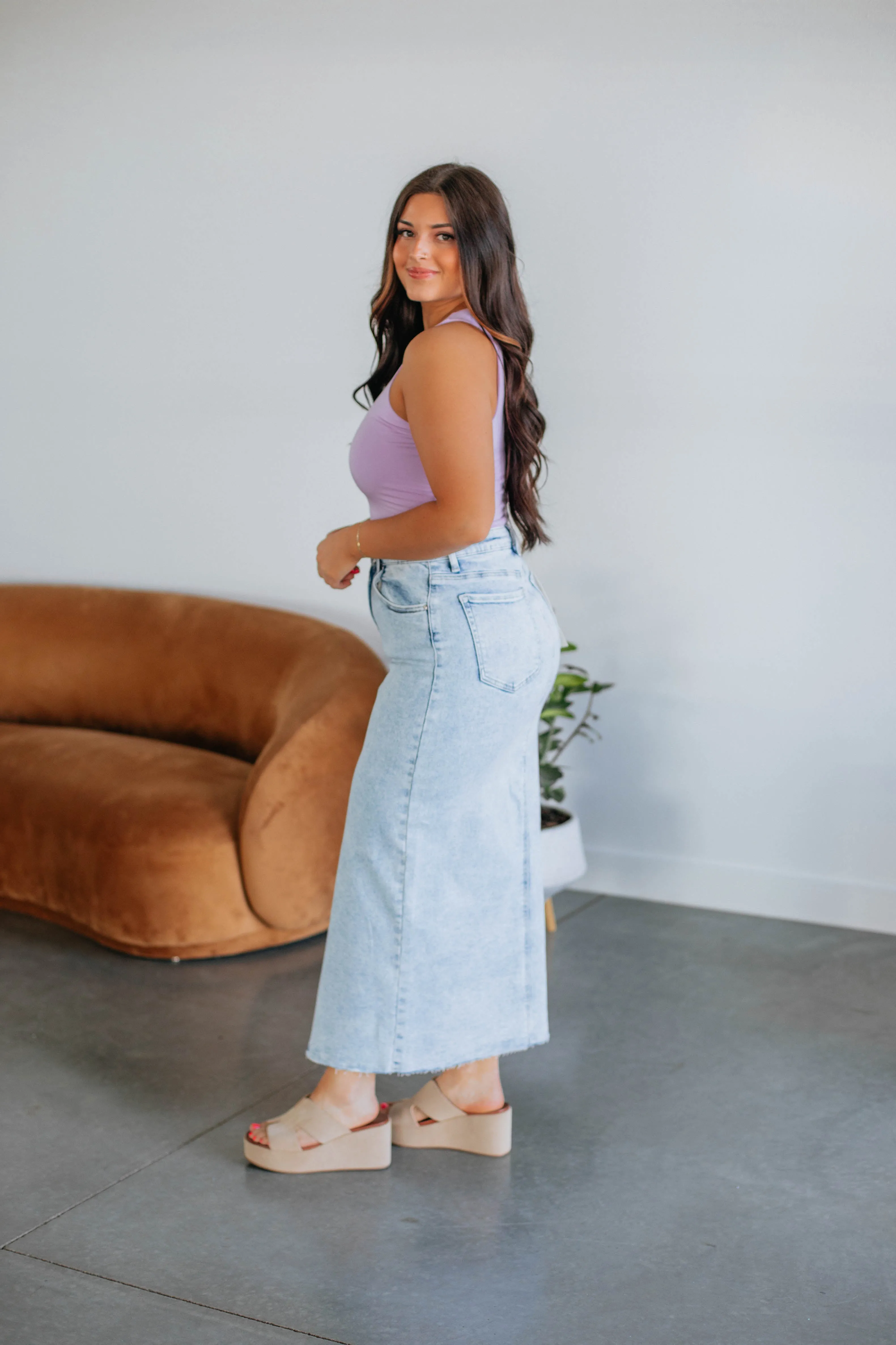 Karine Risen Denim Skirt