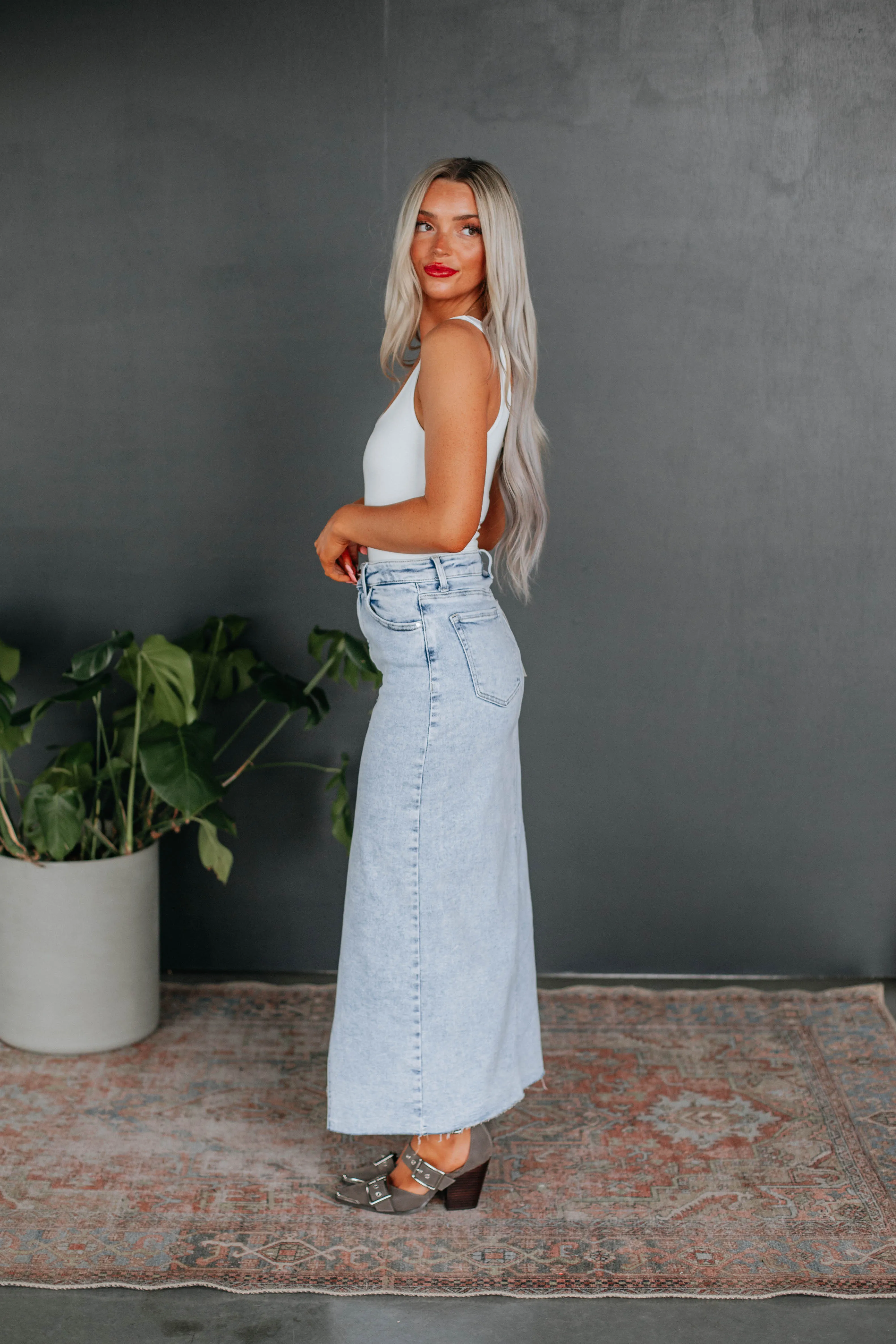 Karine Risen Denim Skirt