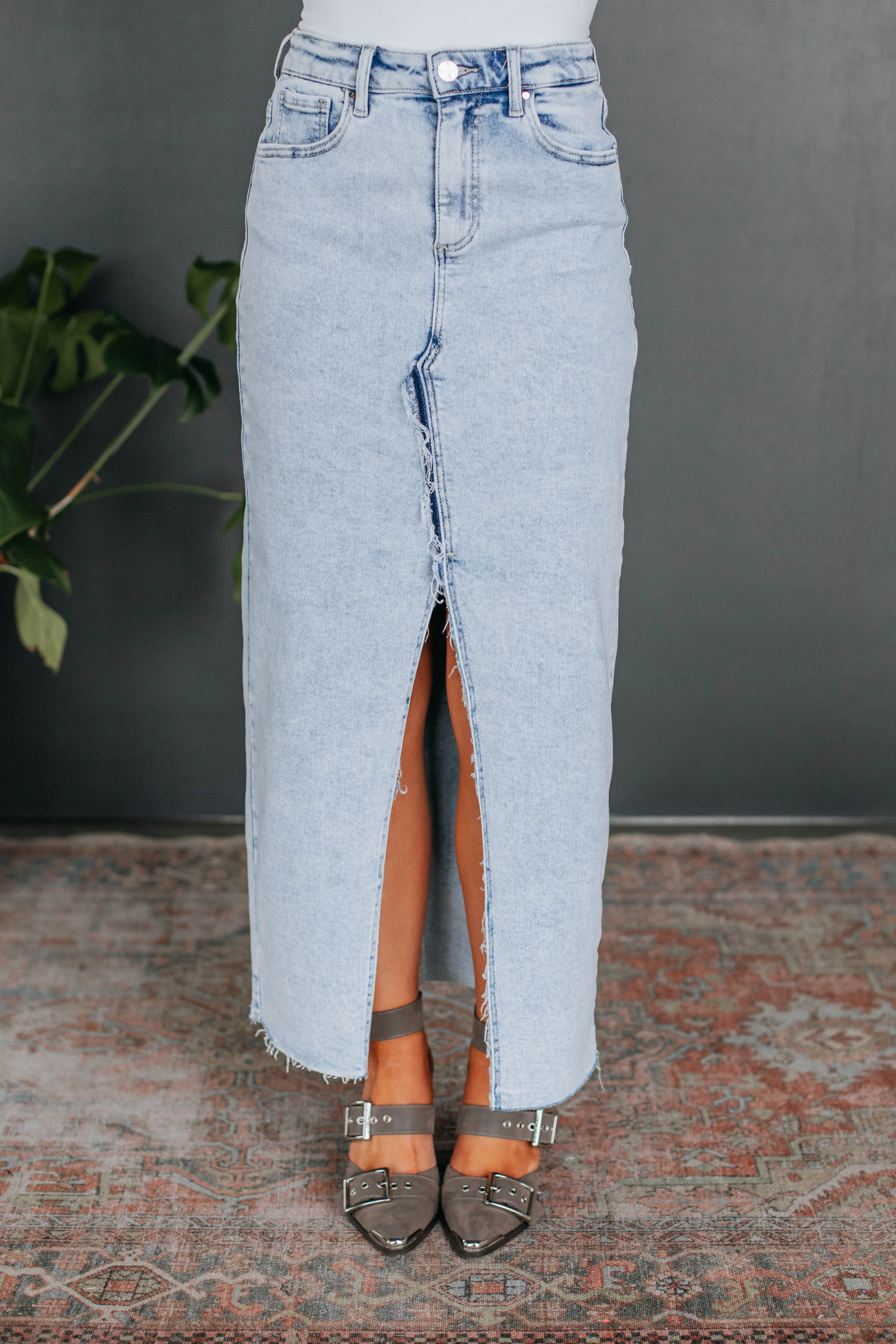 Karine Risen Denim Skirt