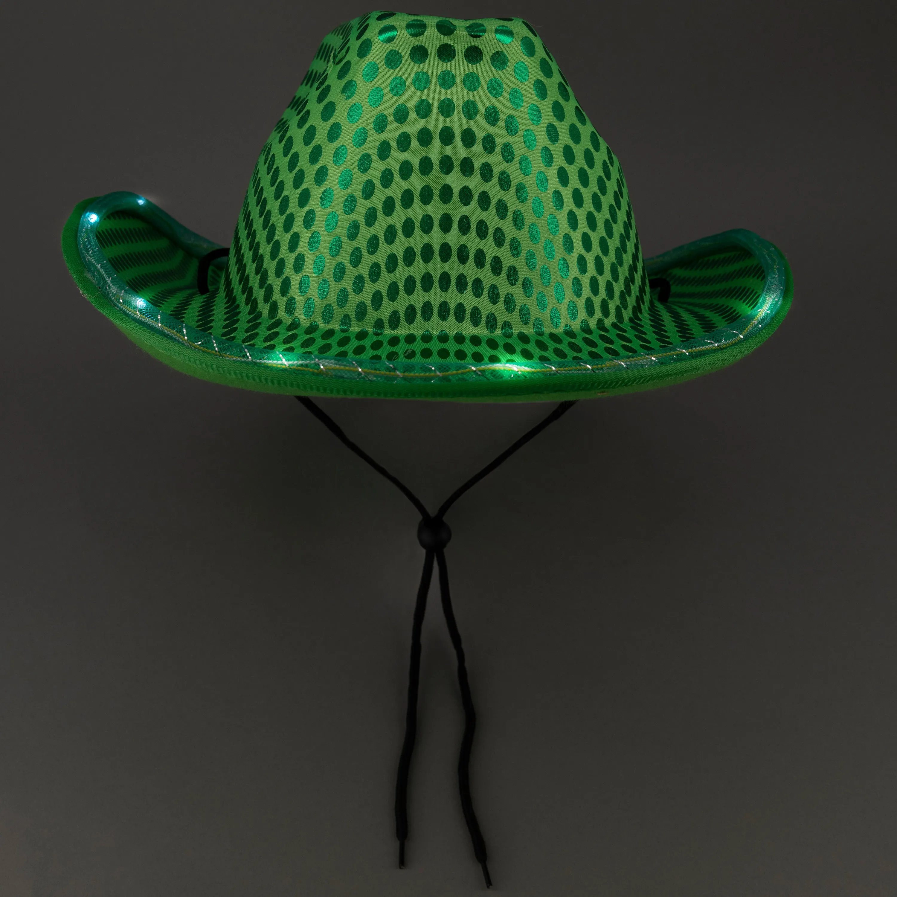 LED Light Up Flashing Sequin Green Cowboy Hat - Pack of 3 Hats