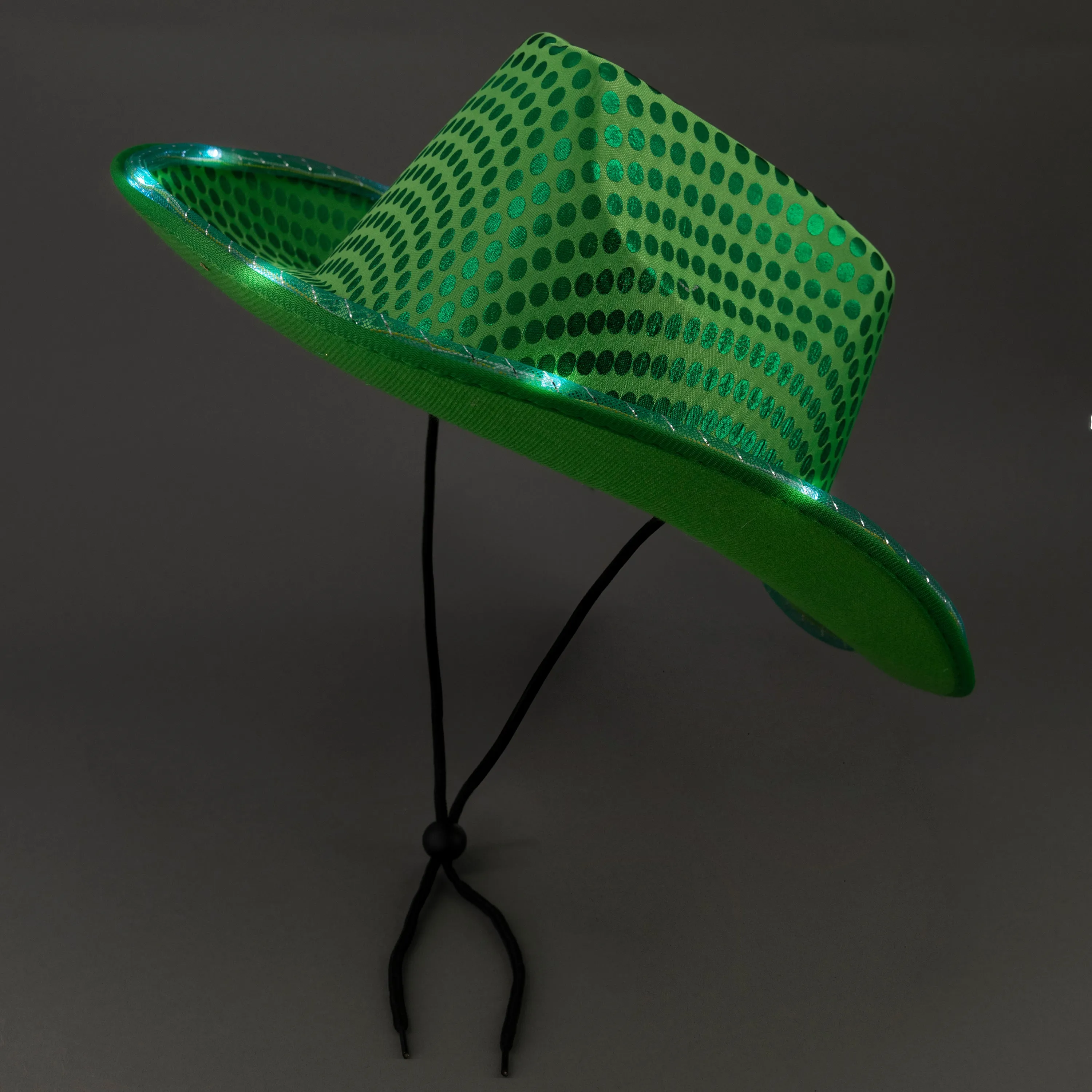 LED Light Up Flashing Sequin Green Cowboy Hat - Pack of 3 Hats