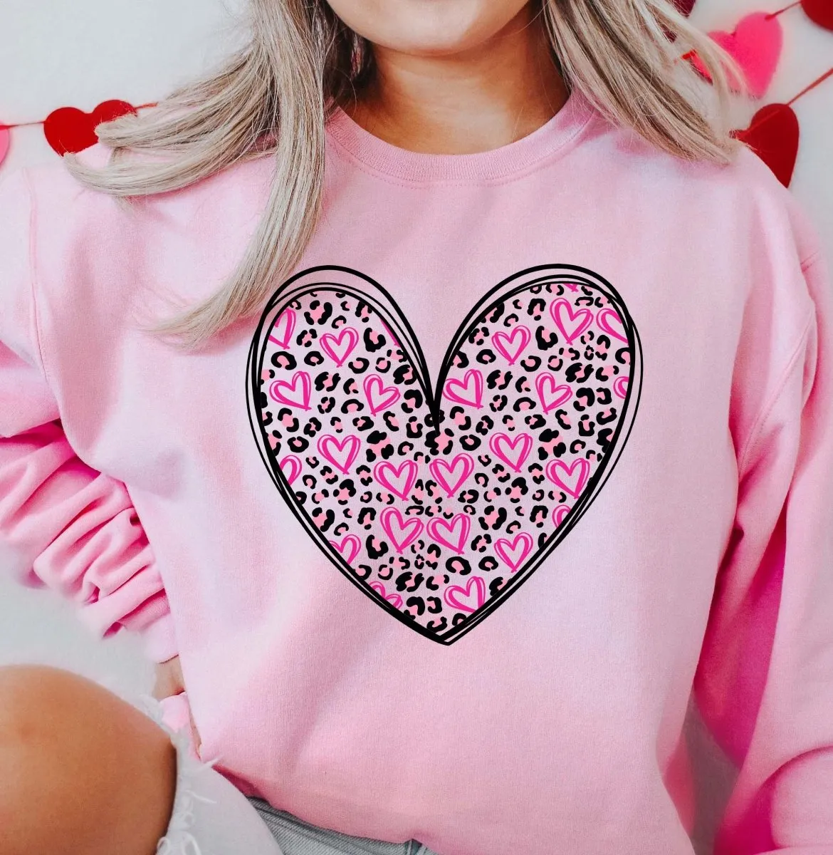 Leopard Hearts and More Hearts Wholesale Crewneck Sweatshirt