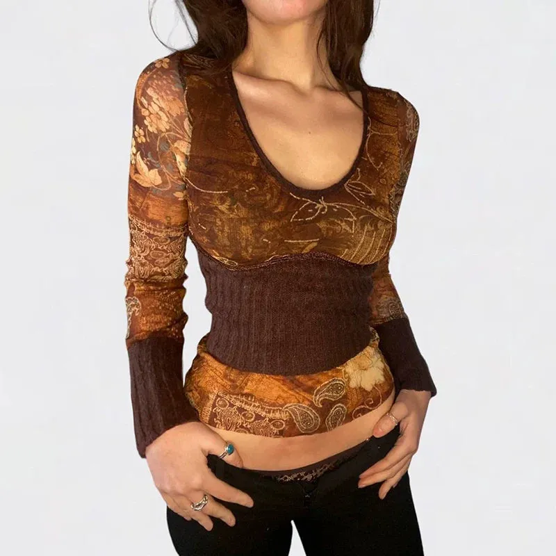 Lina Long Sleeve Knitted Mesh Top