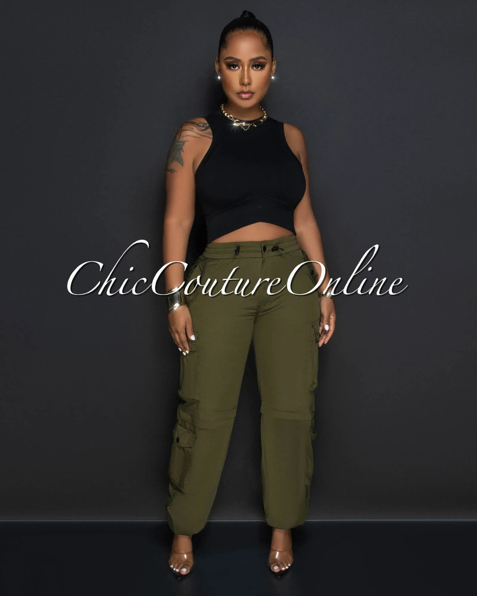 Lorrie Olive Green Cargo Jogger Pants