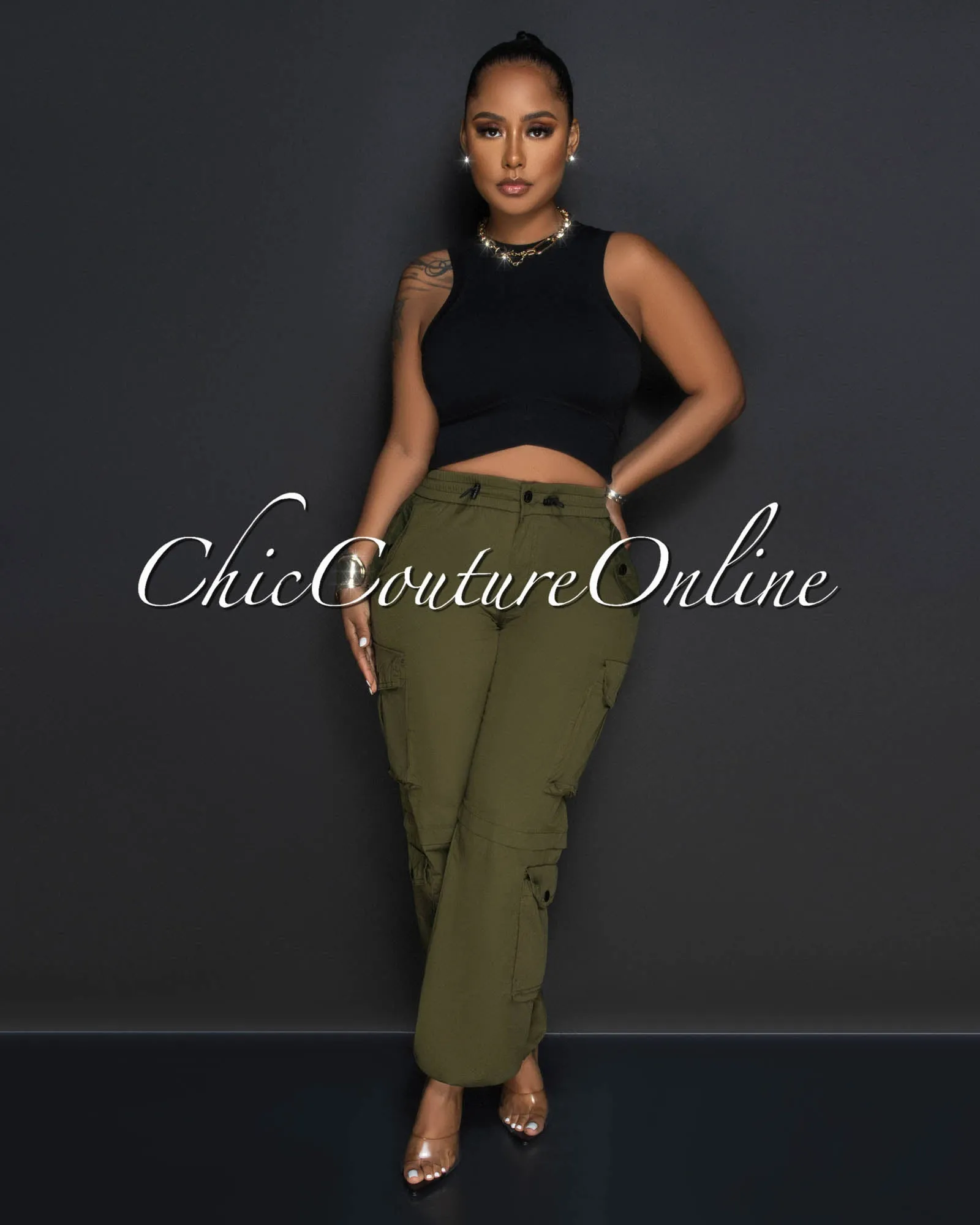 Lorrie Olive Green Cargo Jogger Pants