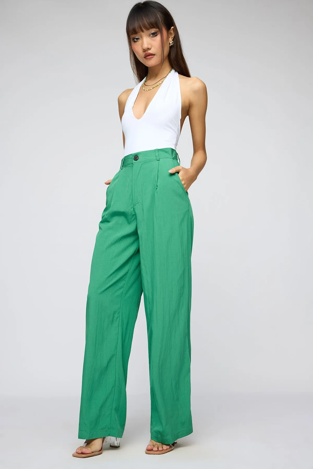 Lush Green Pleated Straight Fit Korean Pants