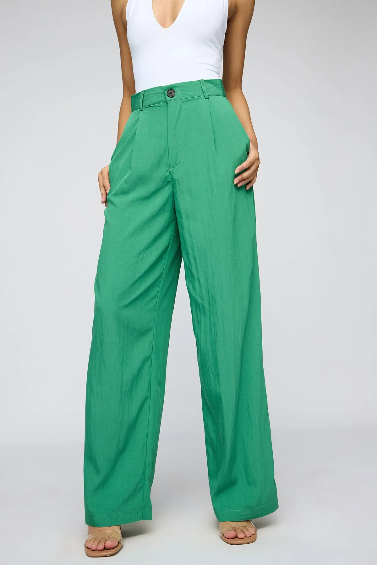 Lush Green Pleated Straight Fit Korean Pants