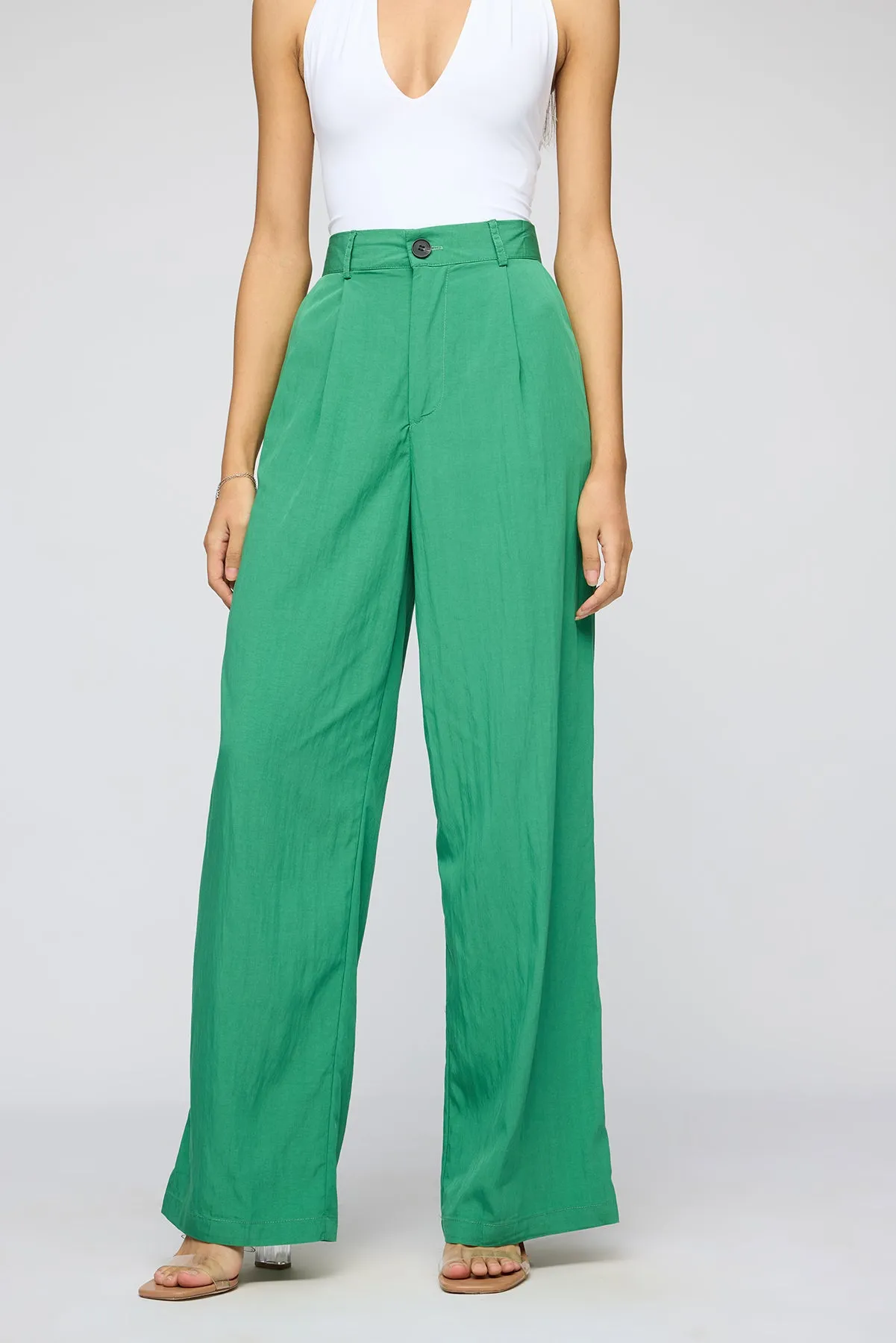 Lush Green Pleated Straight Fit Korean Pants