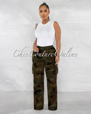 Marinda Camo Cargo Wide Pants