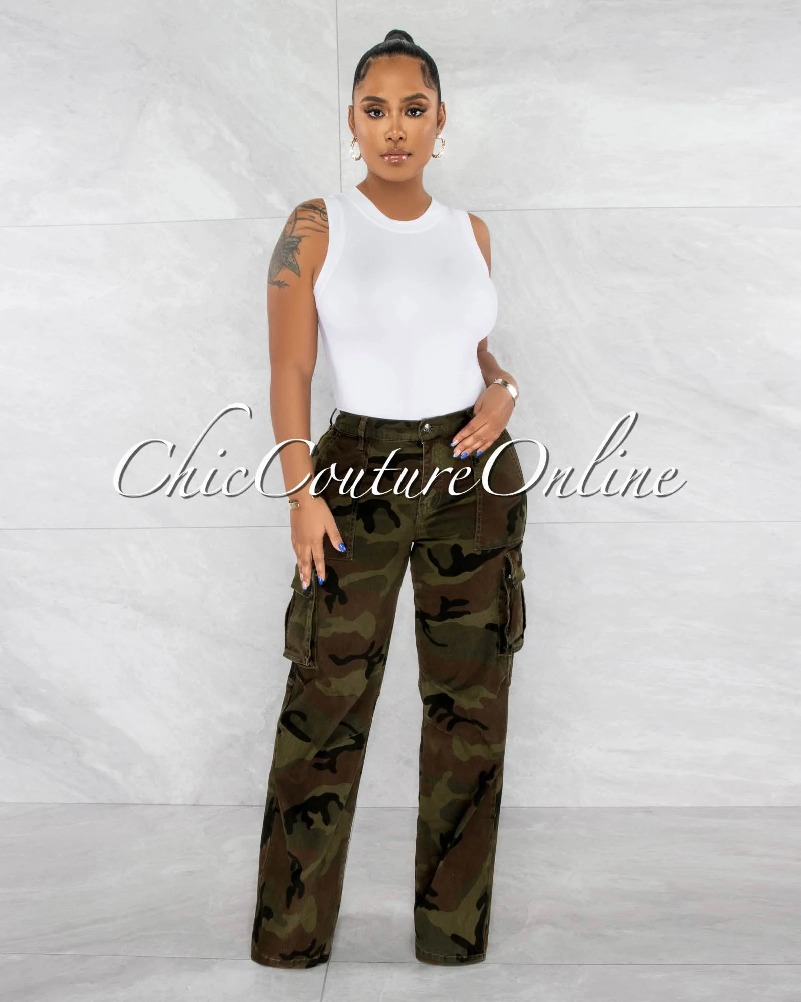 Marinda Camo Cargo Wide Pants