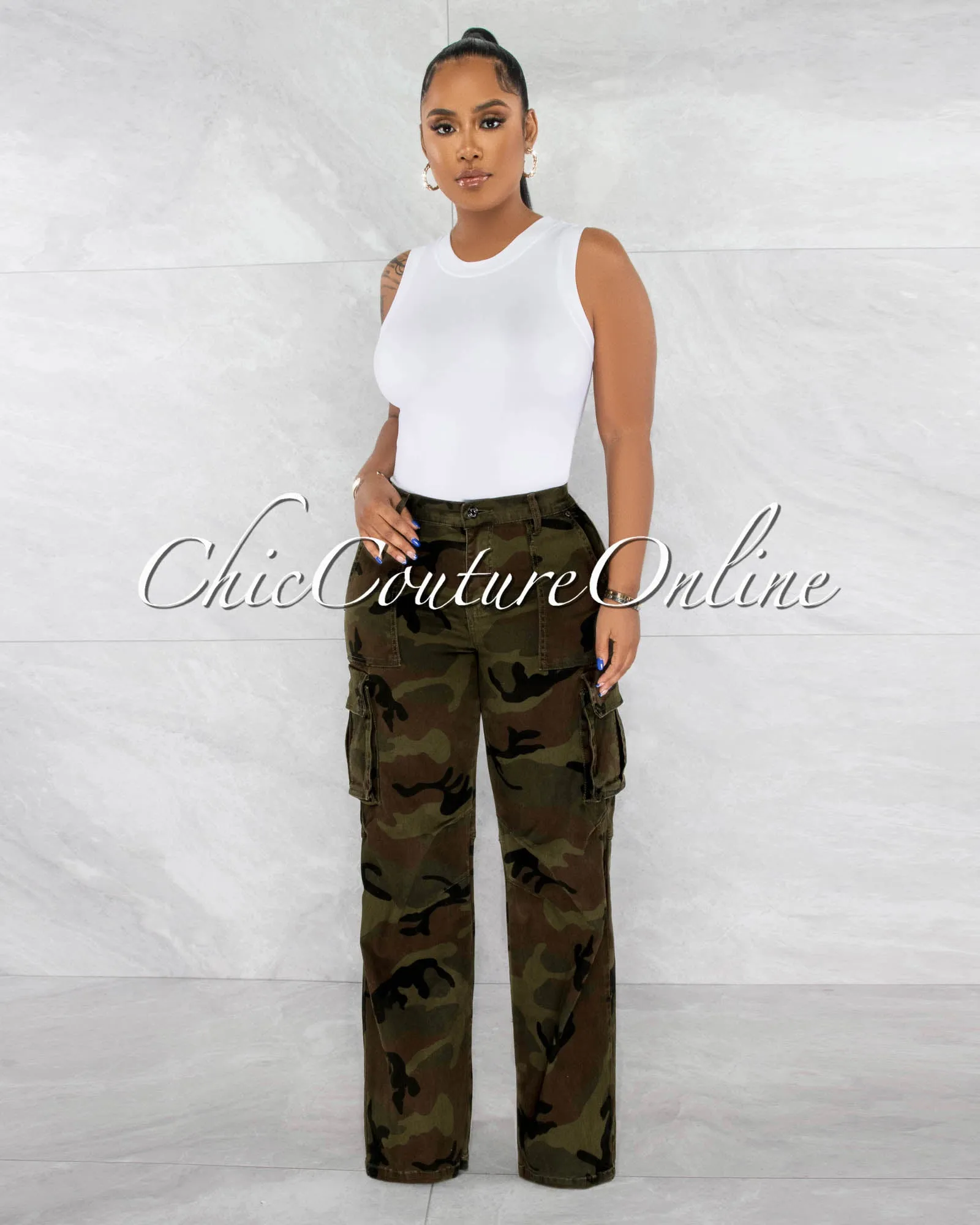 Marinda Camo Cargo Wide Pants