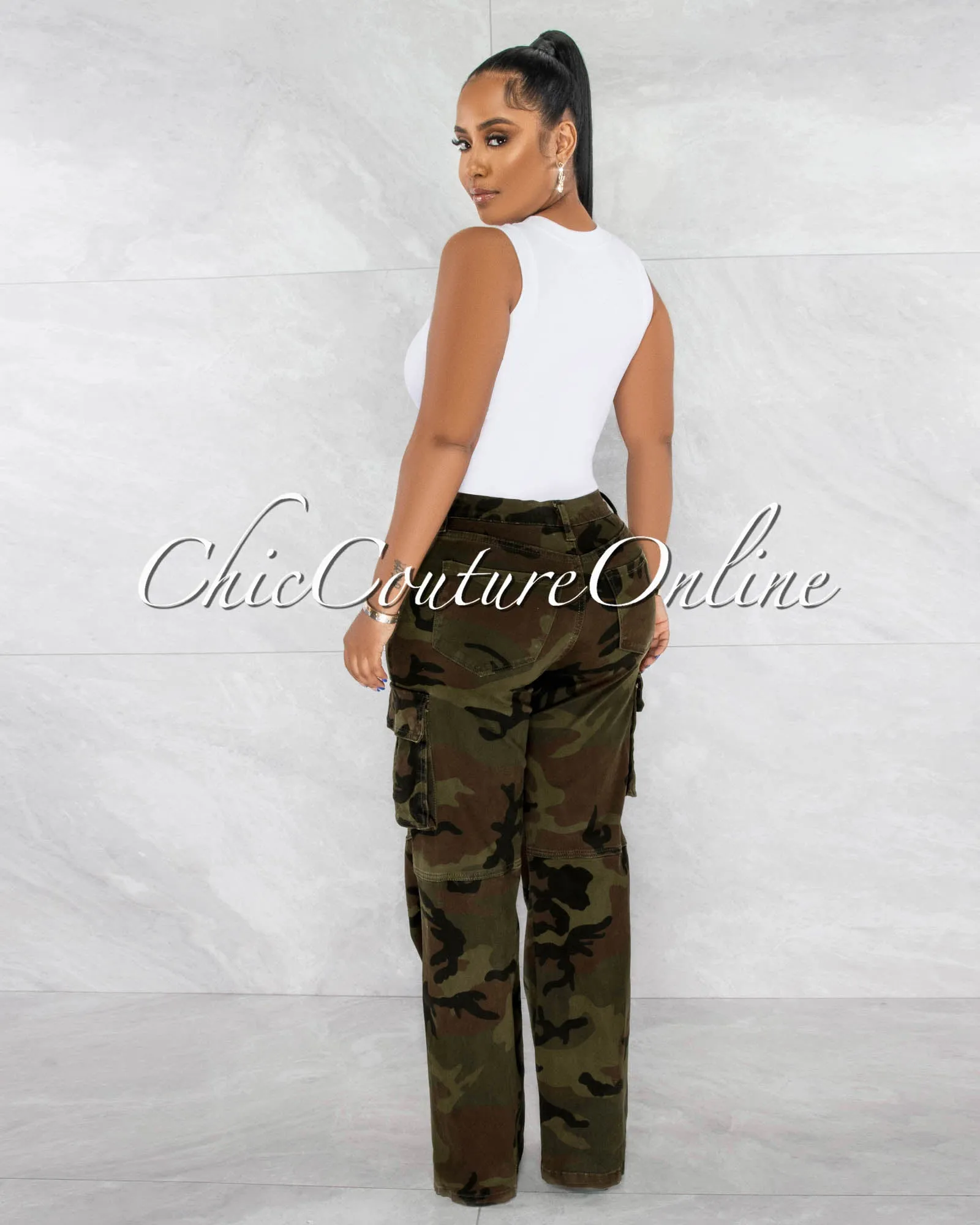 Marinda Camo Cargo Wide Pants