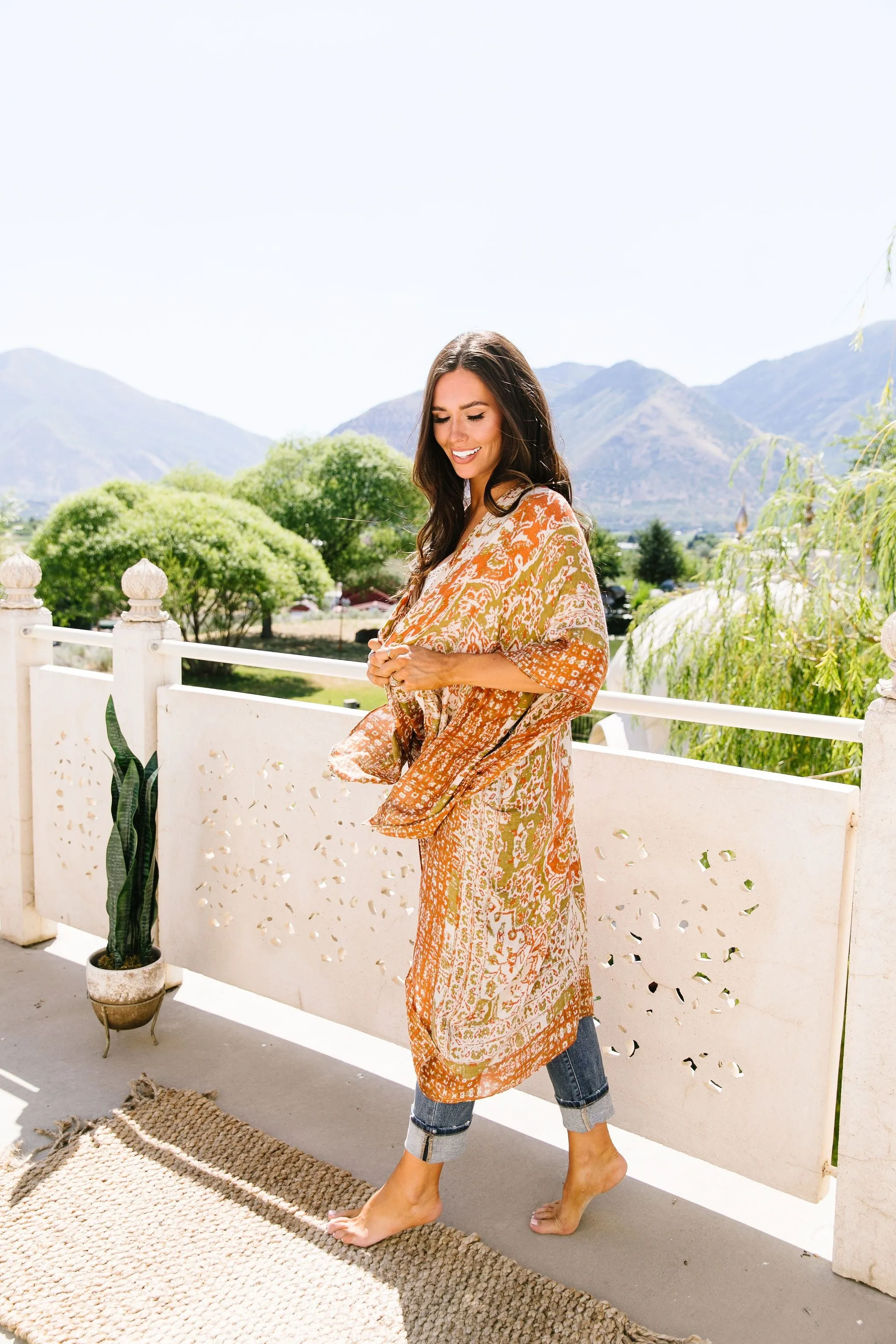 Marvelous Mandala Kimono In Rust