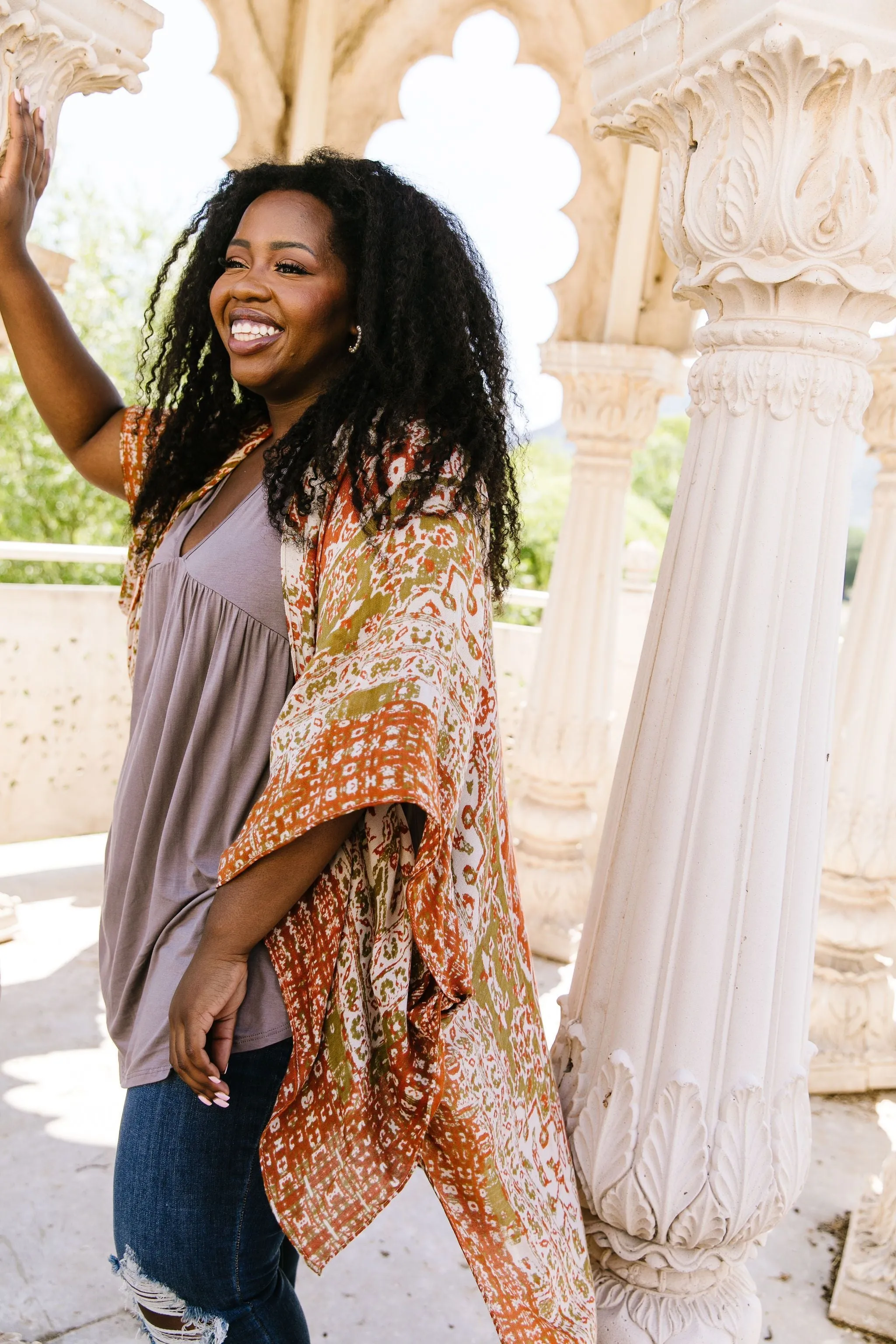 Marvelous Mandala Kimono In Rust