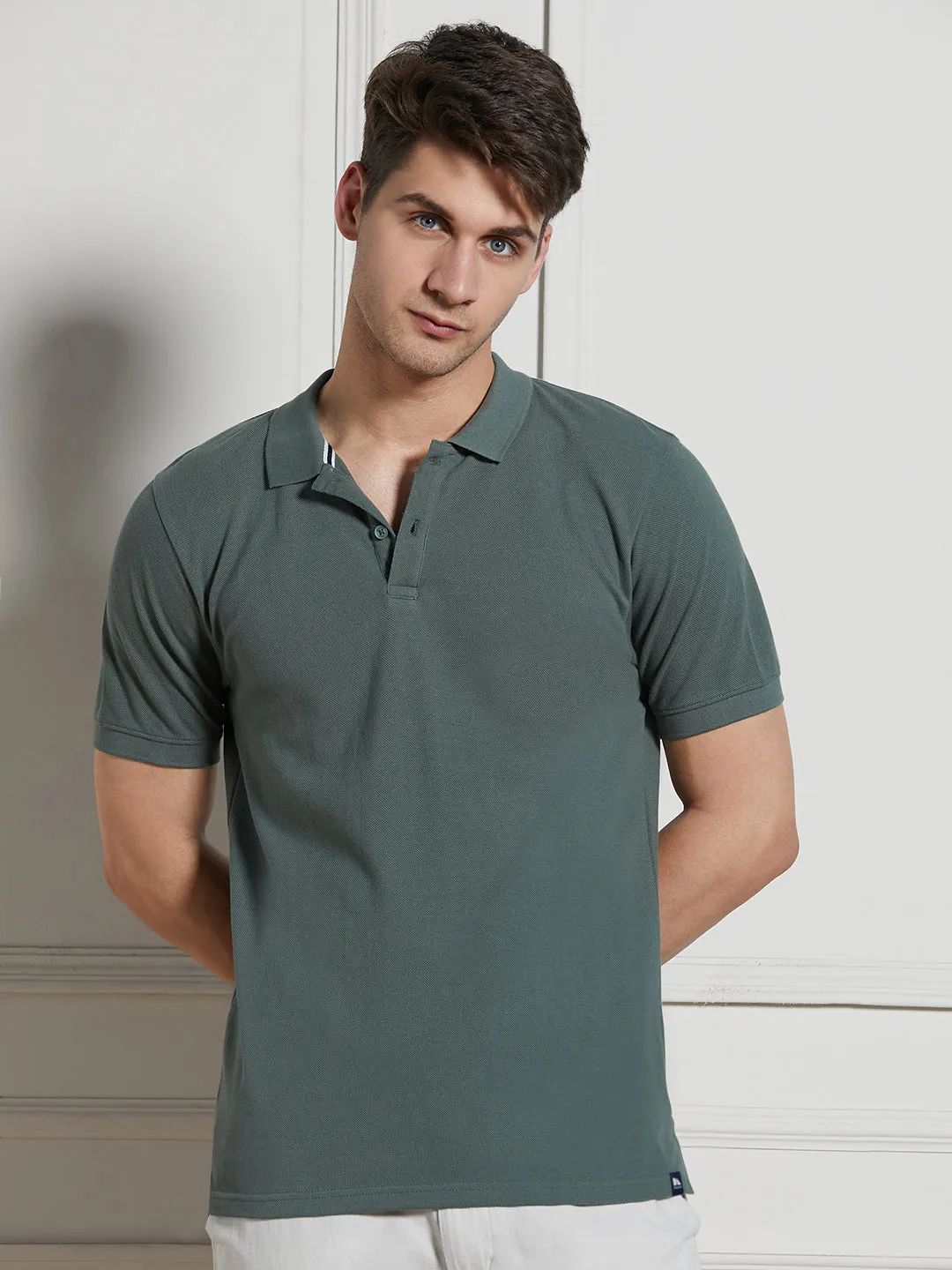 Men's Sage green Cotton Regular Fit Polo T-Shirt