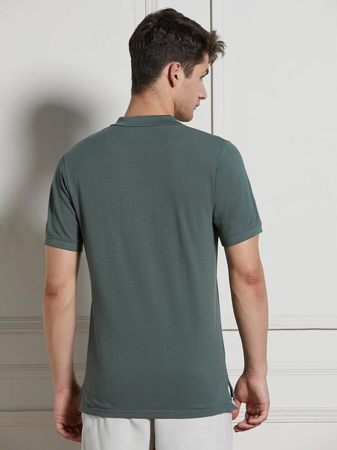 Men's Sage green Cotton Regular Fit Polo T-Shirt