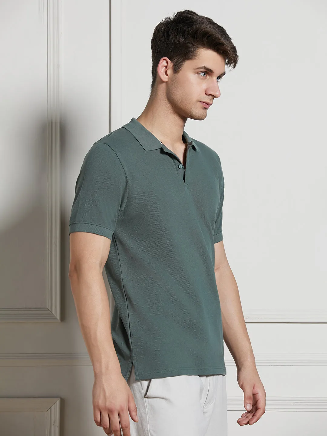 Men's Sage green Cotton Regular Fit Polo T-Shirt