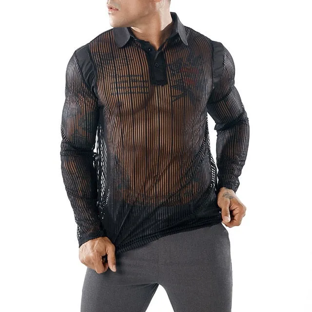 Men's Sexy See-through Transparent T Shirt 2018 Fashion New Long Sleeve Nightclub Wear Tshirt Men Party Prom Streetwear Tops Tee