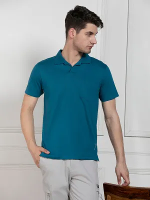 Men's Teal Polo Collar Solid Regular Fit T-Shirt