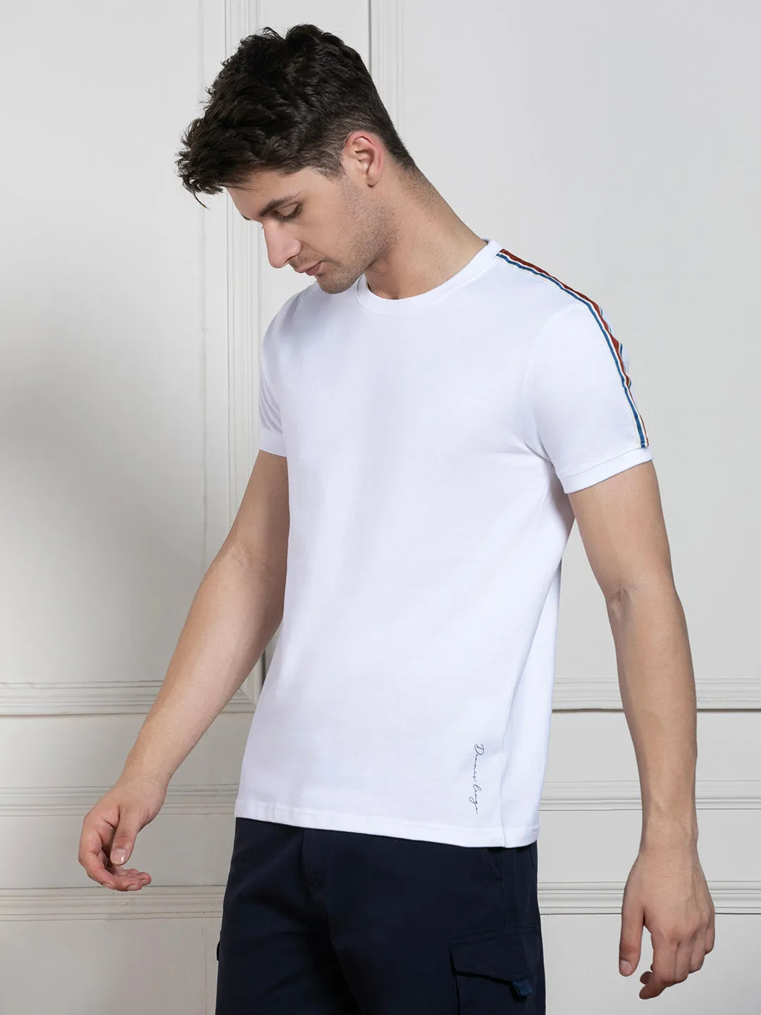 Men's White Round Neck Solid Regular Fit T-Shirt