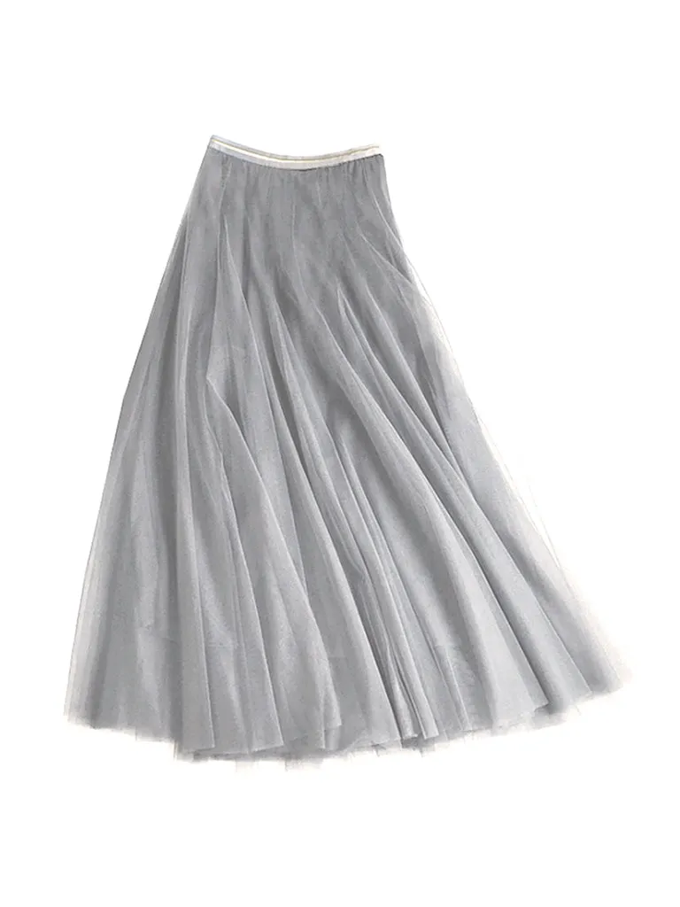 Midi Tulle Skirt - Light Grey