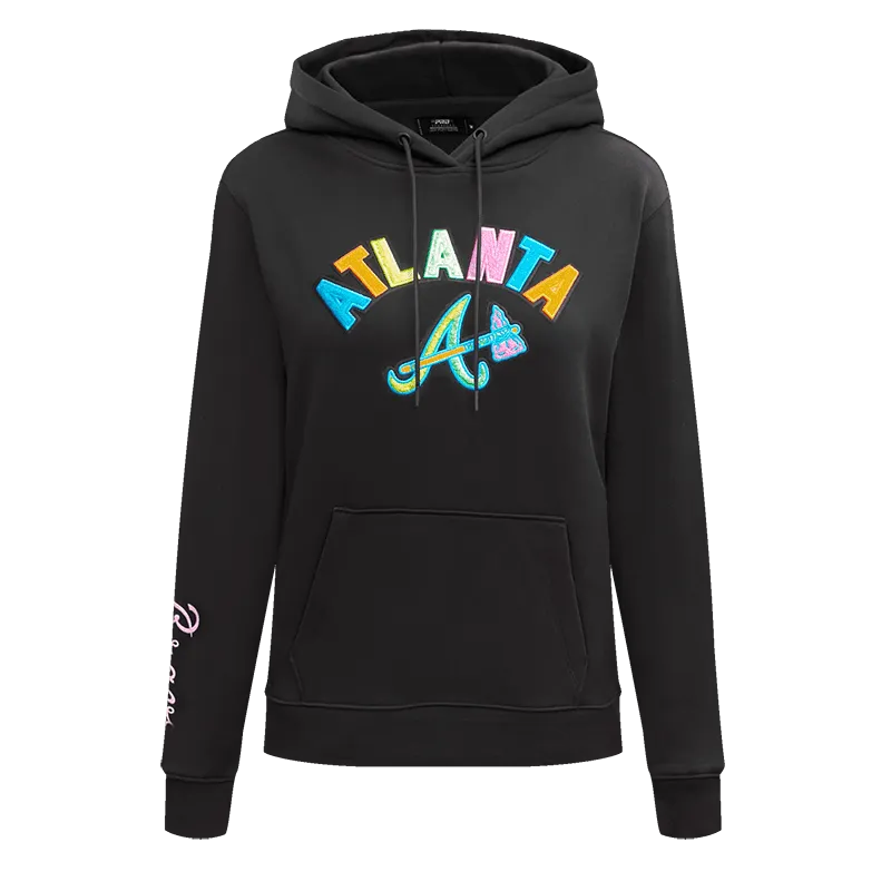 MLB ATLANTA BRAVES WASHED NEON WOMEN'S PO HOODIE (BLACK)