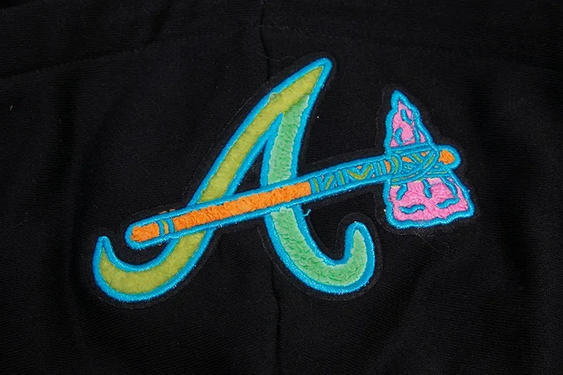 MLB ATLANTA BRAVES WASHED NEON WOMEN'S PO HOODIE (BLACK)