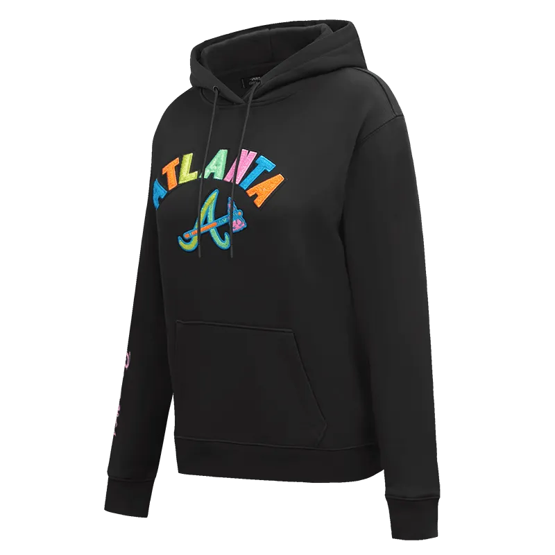 MLB ATLANTA BRAVES WASHED NEON WOMEN'S PO HOODIE (BLACK)