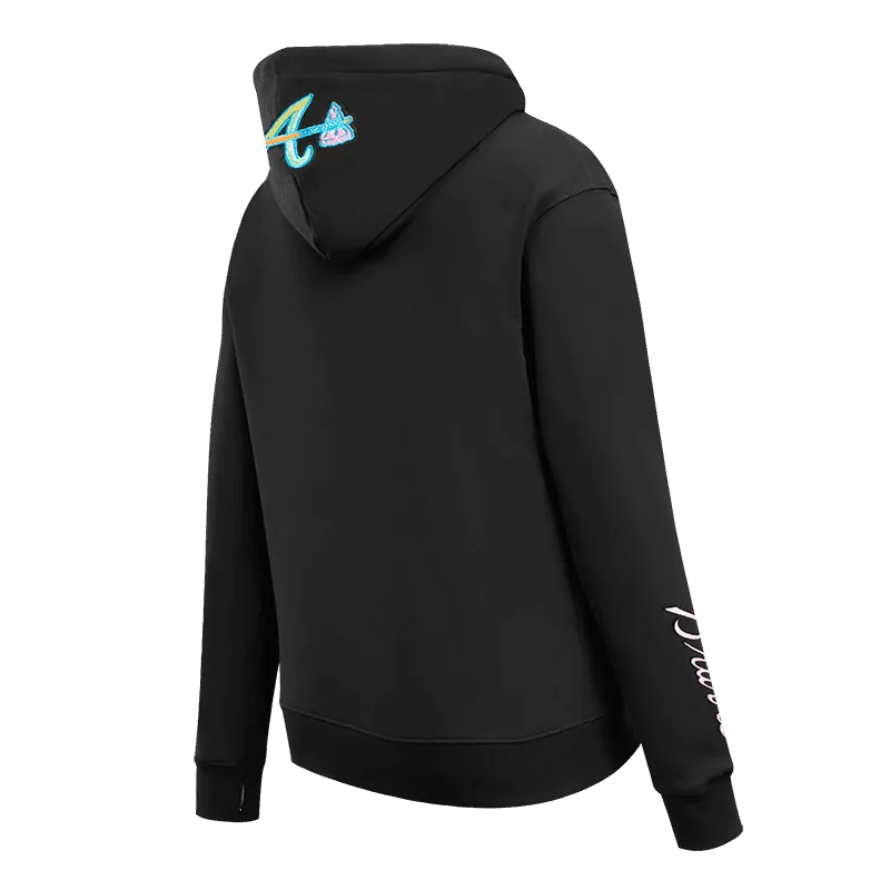 MLB ATLANTA BRAVES WASHED NEON WOMEN'S PO HOODIE (BLACK)