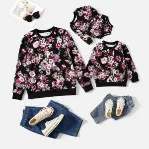 Mommy and Me Floral Print Crewneck Drop Shoulder Long-sleeve Tops