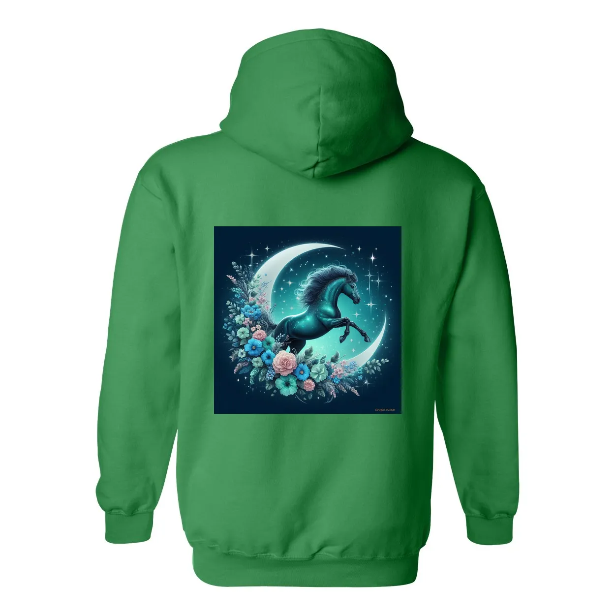 Moon Flowers Turquoise Horse Design on Back Front Pocket Hoodies