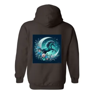 Moon Flowers Turquoise Horse Design on Back Front Pocket Hoodies