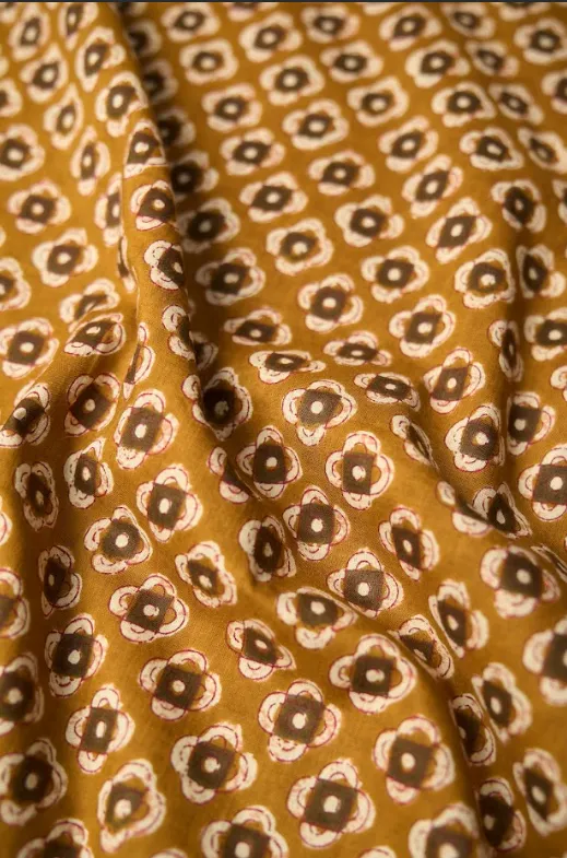 Natural Neutral Color Geo Pattern Printed Summer Pure Cotton Fabric