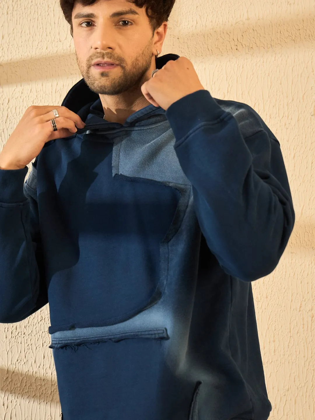 Navy Faded Heavyweight Cut Sew Oversized Hoodie