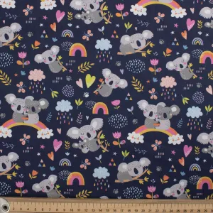 Nursery Baby Prints Collection Rainbow Koala Navy Cotton Prints