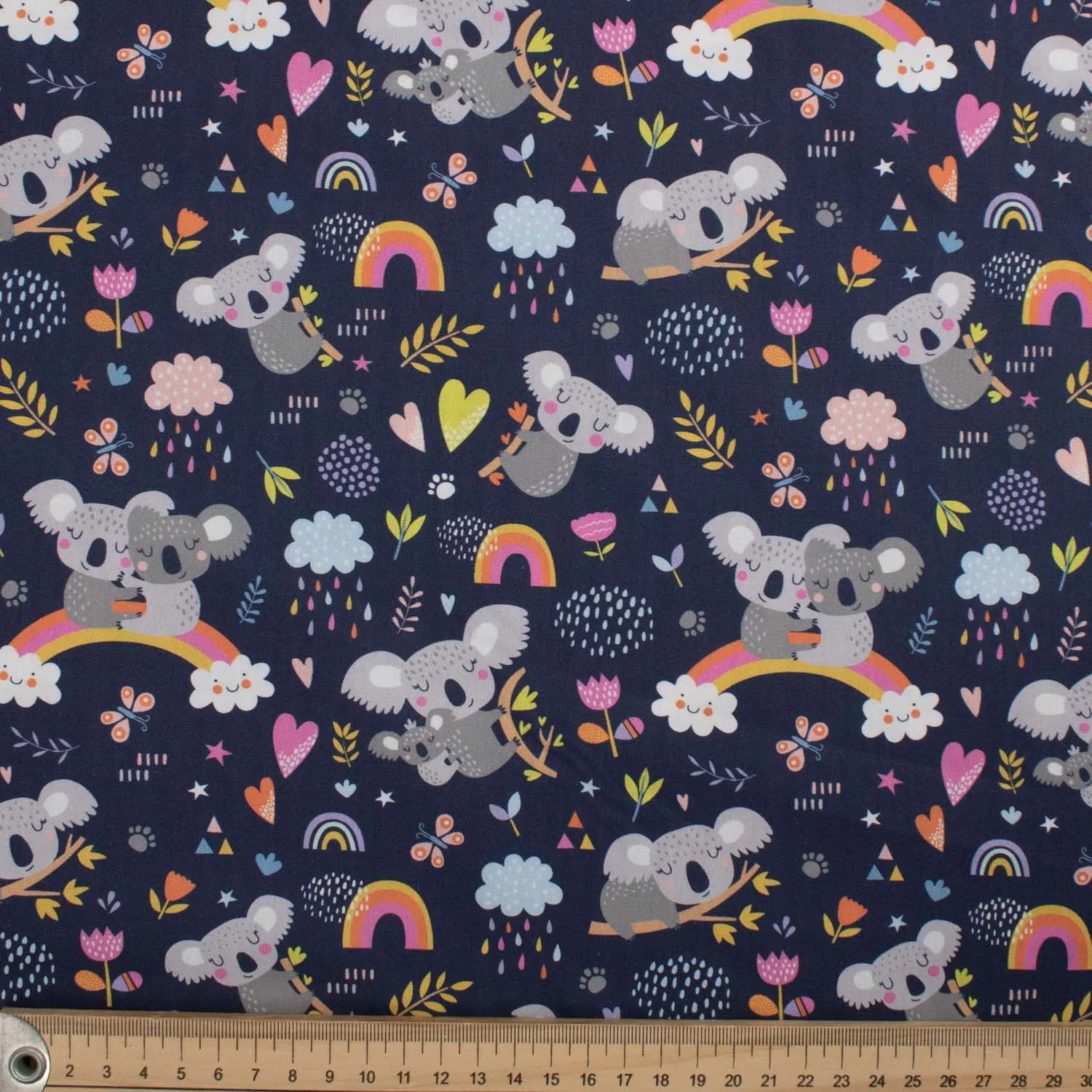 Nursery Baby Prints Collection Rainbow Koala Navy Cotton Prints