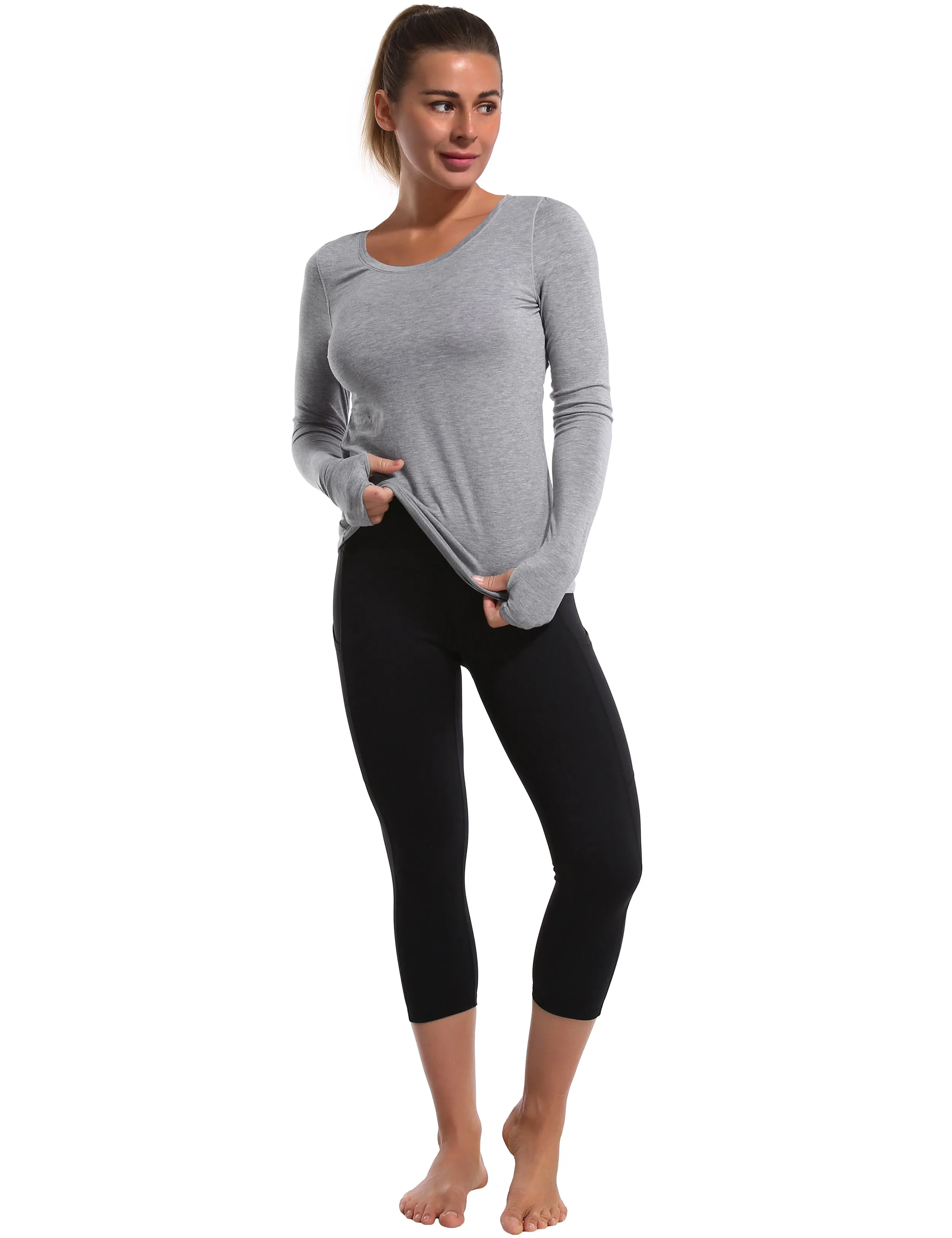 Open Back Long Sleeve Tops heathergray_Pilates