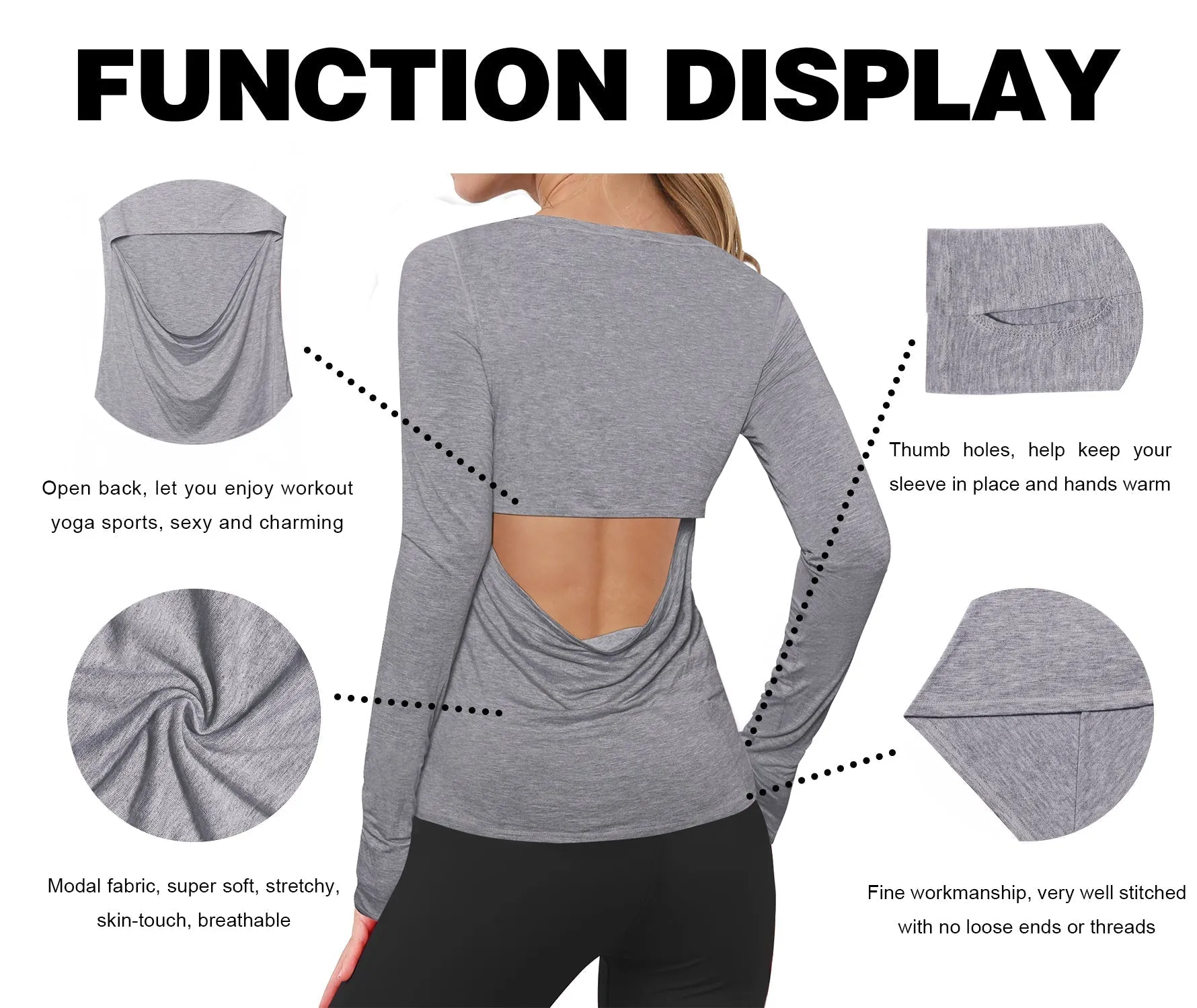 Open Back Long Sleeve Tops heathergray_yogastudio