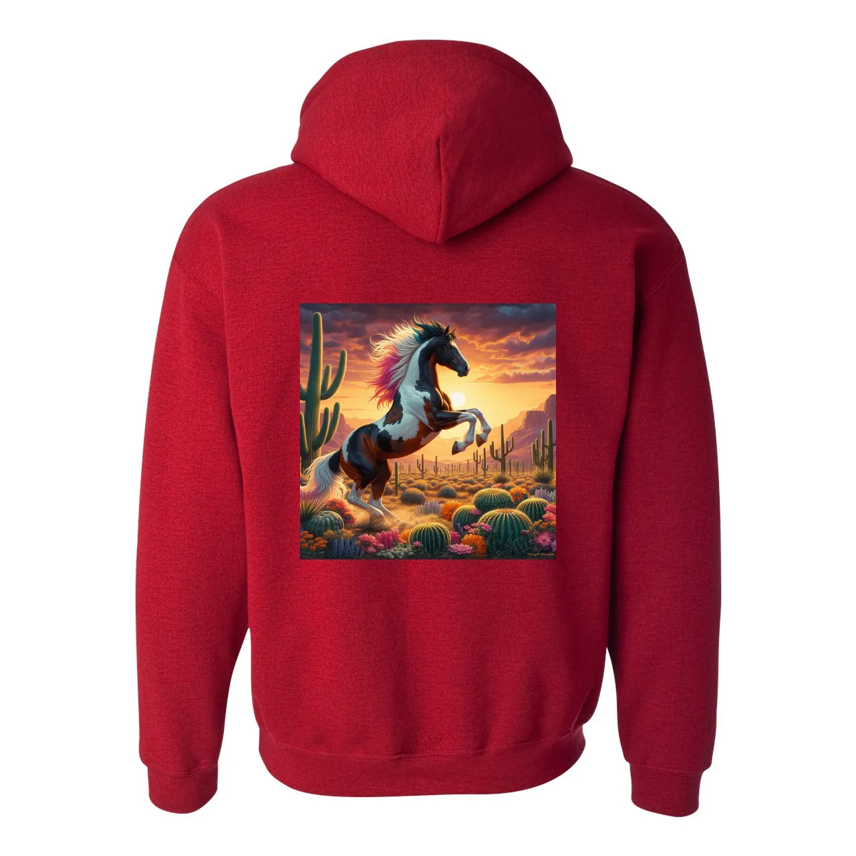 Painted Desert Horse Design on Back Front Pocket Hoodies