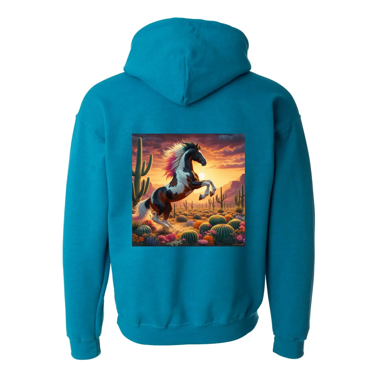 Painted Desert Horse Design on Back Front Pocket Hoodies