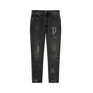 PALM ANGELS LOGO PATCHES JEANS BLACK